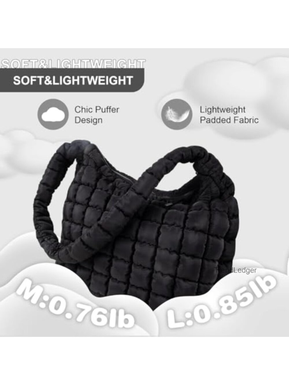 Quilted Puffer Tote Bag Nylon Crossbody Shoulder Hobo Bag Lightweight Large - Picture 4 of 6